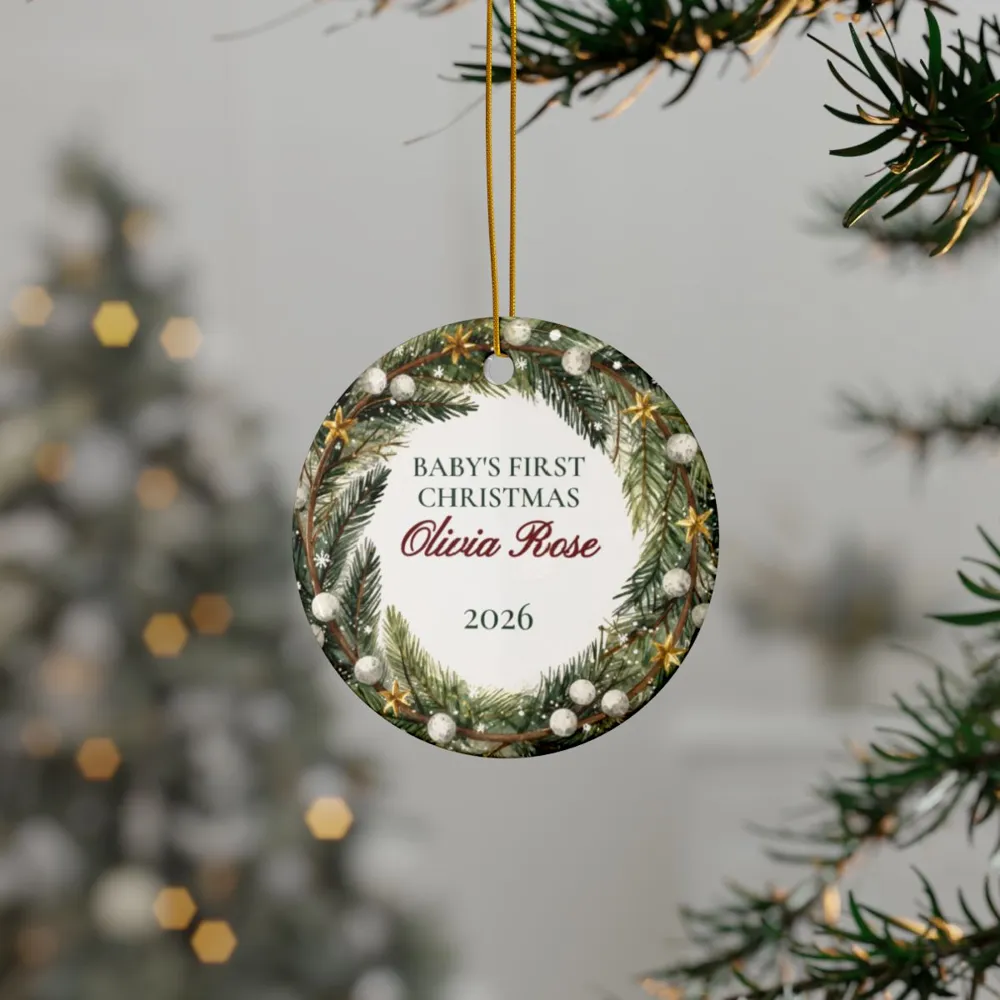 Baby's First Christmas Ornament, shown hanging