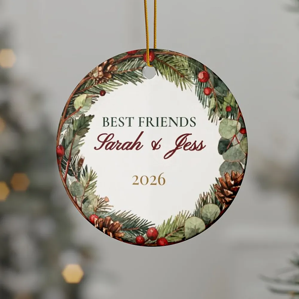 Best Friends Ornament, shown hanging